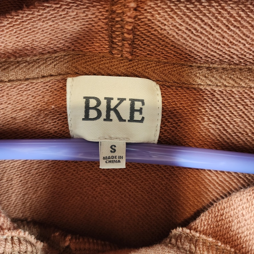 BKE Small | Womens Rust Brown Cream Colorblock Raw Hem Hoodie Sweatshirt - Picture 4 of 5